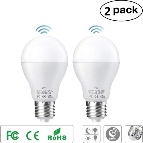 2PCS 7W E27 LED Light Bulb with Motion Sensor S-mart Light R-adar Sensor LED Bulb for Stairs Garden Balcony Garage Hallway
