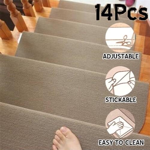 14pcs/Set Floor Rug Carpet for Stairway Anti-Slip Stair Mats Self-adhesive Step Mats Foot Pad Entrance Mat Safety Pads Mat
