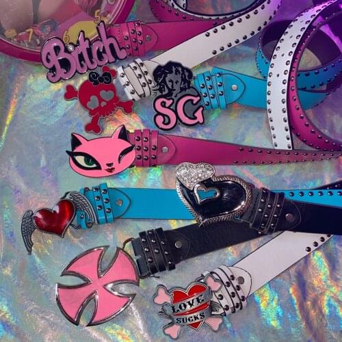 Metal Gothic Rivet Vintage Letter Waist Chain Belt for Women Sexy Y2K Charms Crocs Jeans Unisex Skull Devil Goth Belts