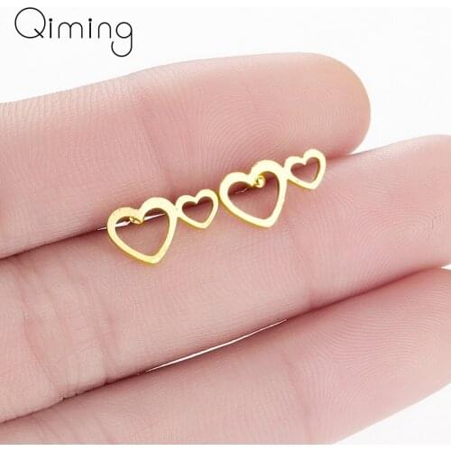 Lovely Heart to Heart Small Earrings Women Engagement Jewelry Pendientes Mujer Moda Gift For Girls Kids Lady Cute Earrings