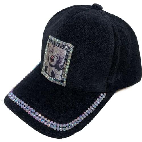 Fashion casual black baseball cap female autumn and winter peaked cap rhinestone thick youth Snapback bone hip hop