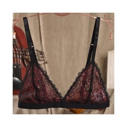 Fashion gauze perspective sexy womens underwear triangle cup paragraph of the temptation to lace bra wireless