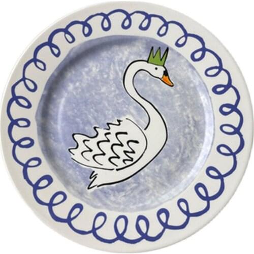 2021 Cartoon Korean Ins Wind Hand-painted Swan Plate Creative Home Dish Cute Cartoon Cake Snack Dish Dessert Plate