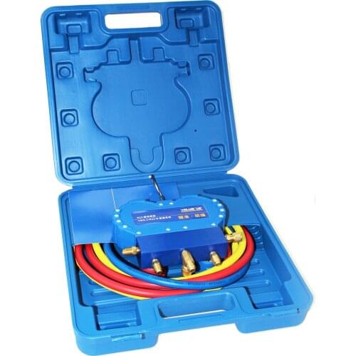 VALUE VMG-2-R22-B Air-conditioned Double Table Set 3 Pcs 1/4\" Red, Yellow & Blue Charging Hoses 120CM Plastic Case