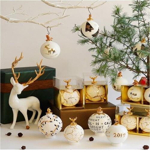 2020 New Glass Christmas Ball Ceramic Holiday Party Ornaments Cartoon Letter Pattern Collection Craft Home decorations
