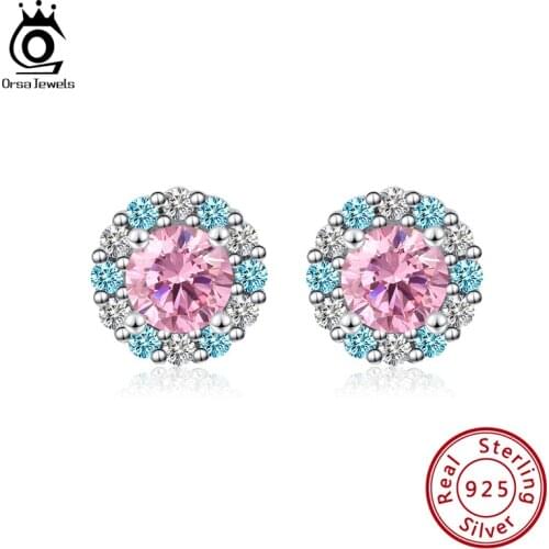 ORSA JEWELS 100% 925 Sterling Silver Stud Earrings for Women Silver Petite Round Earrings Stud Fine Jewelry Tiny brincos SE295