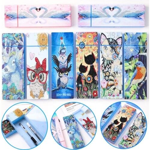 DIY Special Shaped Diamond Painting 2 Grids Stationery Pencil Box Rhinestones Diamond Embroidery Animal Storage Case Gift
