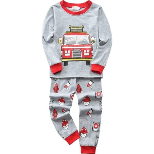 Fire truck car printing Autumn Cartoon pajamas home suit long-sleeved Cotton boy sleep clothes kids pajamas for boys 2-8 year