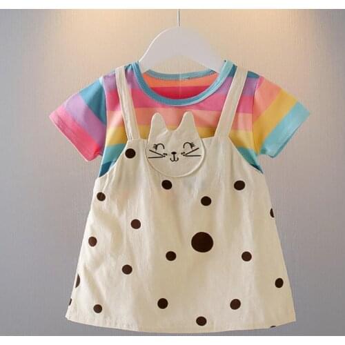 Toddler Girls Dresses Baby Clothing Summer Fashionable Rainbow-striped Dress Kids Clothes With Straps Infants Newborn Dress 0-2y