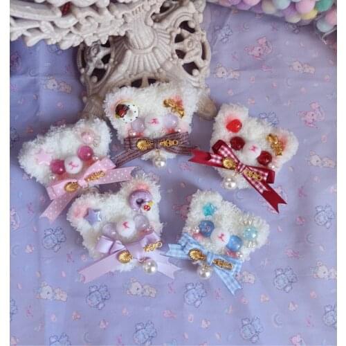 Lolita hand-woven plush soft sister brooch clip bear bow star hairpin headdress