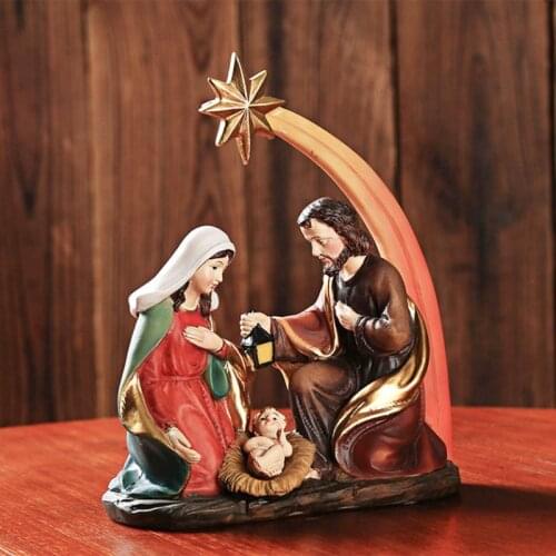Christmas Crib Figurines Statue Nativity Scene Baby Jesus Manger Miniatures Ornament Xmas Gift Home Decoration
