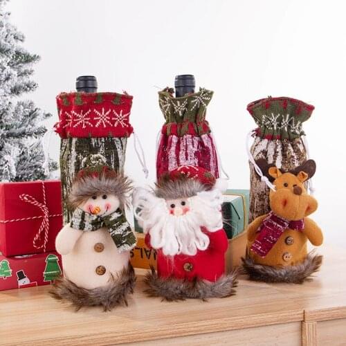 Christmas Wine Bottle Cover Cute Snowman Santa Claus Elk Wine Topper Cover Christmas Party Table Decoration