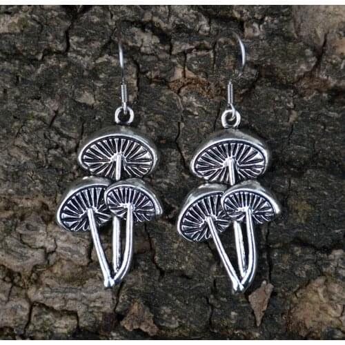 Silver Mushroom Earrings Agaric Mushroom Plant Jewelry