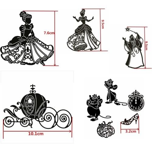 Dies 2019 Crystal Shoes Cartoon Princess Mouse Magician Pumpkin Alarm Clock Cutting Dies for DIY Scrapbooking Paper Cards Crafts