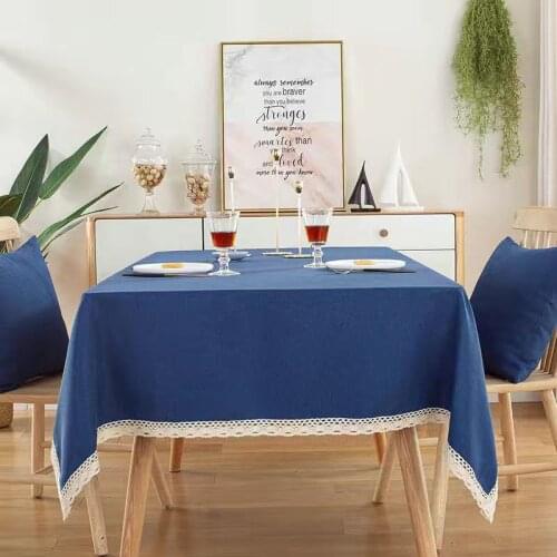 Modern Decorative Linen Tablecloth With Lace Waterproof Oilproof Rectangle Dining Table Cover Coffee Tea Solid Color Table Cloth