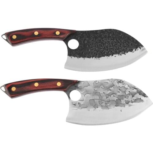 Damask 7'' Inch High Carbon Steel Chopping Knife Peach Shaped Blade Meat Cleaver Filleting Knife Wood Handle Serbian Chef Knife