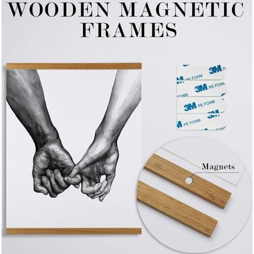 Wooden Photo Hanger Poster Magnetic Frame Three Colors Artwork Picture Canvas Print Holder Hanging Wall Art Home Decor 21-70cm