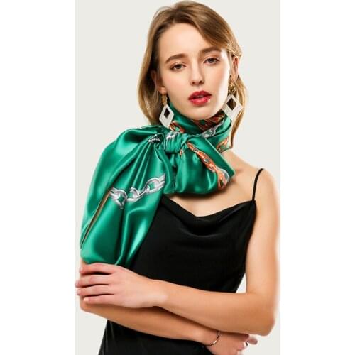 Vintage Large Silk Shawl Women Scarf Chain Pattern Soft Print Foulard Design Scarf Travel Wrap