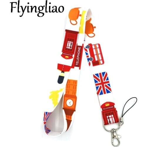 British Bus Vintage Neck Keychain Necklace Webbings Ribbons Anime Cartoon Neck Strap Lanyard ID badge Holder Keychain Lanyards