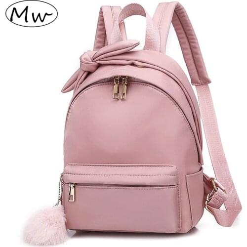 Womens Pink Backpack Waterproof Bagpack Polyester Hairball Female Shoulder Bag School Bag Solid Travel mochila feminina