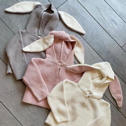 2021 Oeuf Brand Baby Boys Jacket New Autumn Girls Cute Rabbit Hooded Knit Coat Kids Toddler Fashion Cotton Outwear Costume