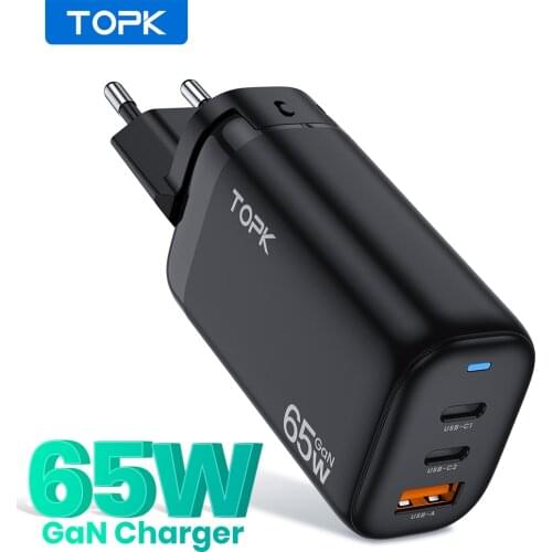 TOPK B314P 65W USB Phone Charger Portable Type C PD Fast GaN Charger Adapter Quick Charge QC 3.0 4.0 for MacBook Laptop