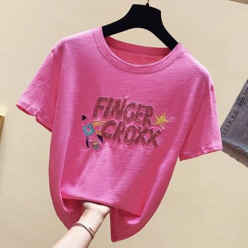 2021summer new O neck letter embroidery Short Sleeves T Shirt Top Female Tshirt Loose Women Fashion Graphic T-Shirt y2k tops