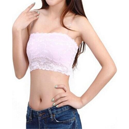 New Arrival Womens Sexy Lace Casual Crop Boob Tube Top Bandeau Strapless Seamless Solid Black White Pink Nude Female Accessory