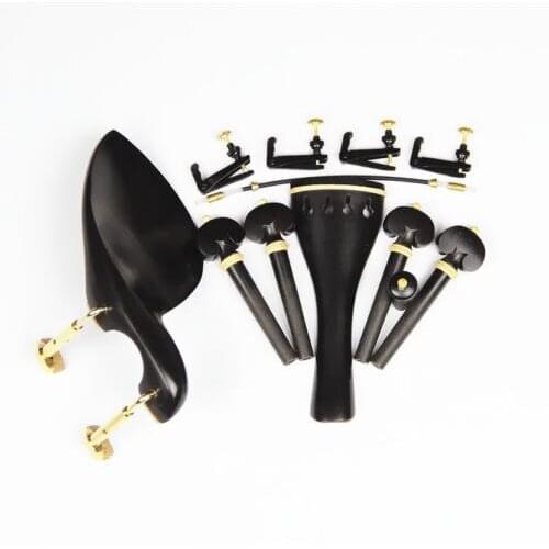 1 Set New Top Grade Ebony Wood 4/4 Violin Accessories Chin Rrest Golden Clamp Tailpiece Endpin Strings Tuners