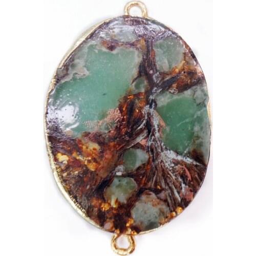 1Pcs 48x28x5mm Bronze And Green Sea Sediment Jasper & Pyrite Oval Gilt Edge Bracelet Connector Bead DIY Jewelry Accessories S870