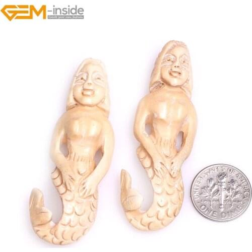 Gem-inside Large Big Antiqued White Cartoon Little Mermaid Carved Bone Beads Fo Jewelry Making Decoration 1pcs DIY