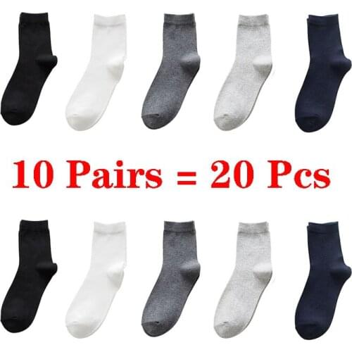 10 Pairs=20 Pcs Solid Colors Crew Socks Male Business Casual Black White Socks Men Spring Autumn Breathable Mens Socks Meias