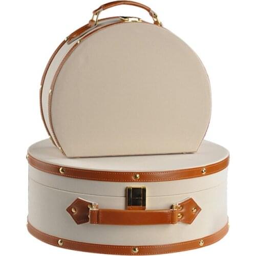 2PC Beige cashmere leather suede handbag arc cosmetic bag storage jewelry box model room decoration box