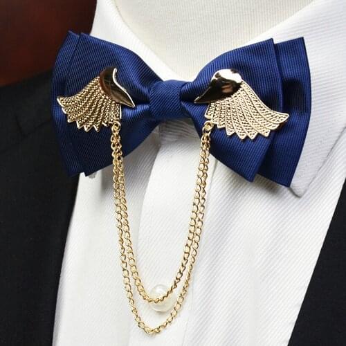 2020 Designers Brand Metal Golden Wings Bow Tie for Men Party Wedding Butterfly Ties Fashion Casual Double Layer Bowtie
