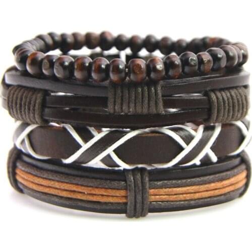 2020 New Fashion Bead Leather Bracelets & bangles for Women 4 pcs 1 Set Multilayer Wristband Bracelet Men Pulseiras dropshiping
