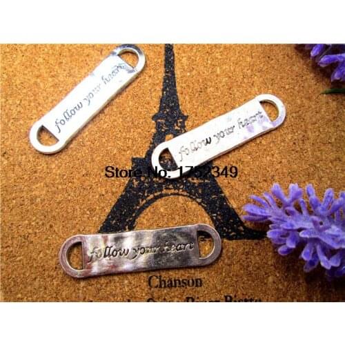 50pcs--Follow your heart Charm,Antique Tibetan silver double sided follow your heart pendants/charms,Connector 11x43mm
