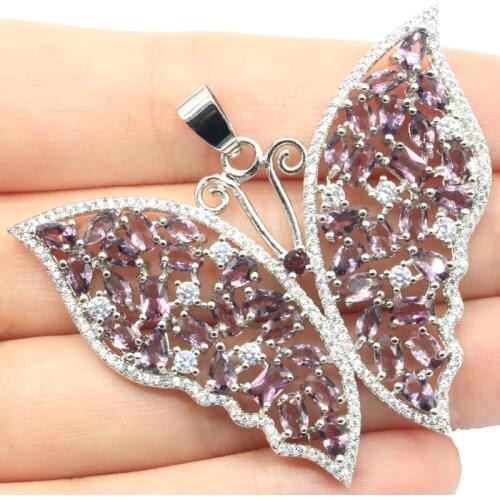 53x46mm Anniversary Long Big Butterfly Shape Created Purple Amethyst London Blue Topaz CZ For Ladies 925 Sterling Silver Pendant
