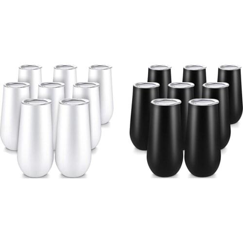 8Packs Stemless Champagne Flutes Wine Tumbler, 6 OZ Double-Insulated Wine Tumbler with Lids Cocktail Cups