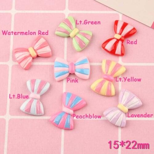 80pcs/Lot Stripe Bow Tie Resin Flatback Cabochons Bowknot Flat Back DIY Hairclip Center Cell Phone Home Decoration Embellishment