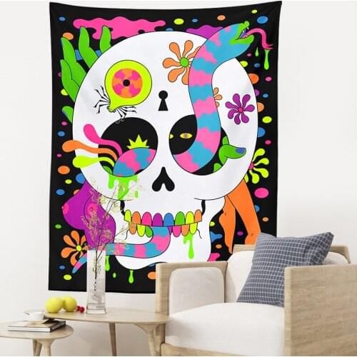 80s Psychedelic Tapestry Floral Skull black Wall Hanging Hippie Wall Decor Bedroom Living Room Wall Hanging Rug Bohemian decor