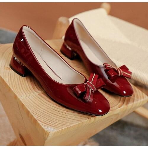 Patent Leather bow-knot grandma shoes women sneakers shallow slip on moccasins square toe thick heels loafers woman flats 2021