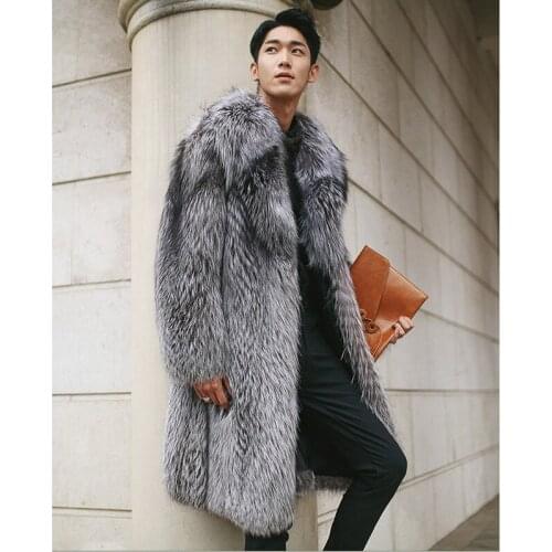 Free shipping new 2021 warm Mens faux fur coat imitation fox fur long-cut coat fur one mens top long clothing