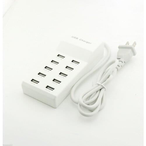 10pcs US 10 Port Fast USB Charging Power Strip Adapter Wall Travel Desktop Charger Hub