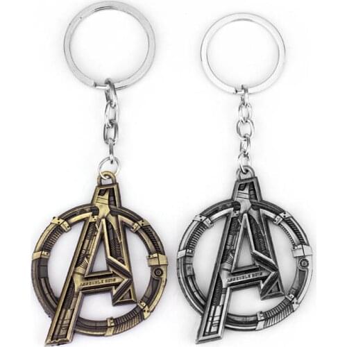 Marvel Iron Man Tony Stark Keychain Figure Toys The Avengers Age of Ultron Logo Keychain Vintage Bronze Metal Keyring Pendan