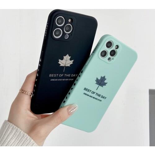 Luxury Maple Leaf Patterned Liquid Silicone Case For iPhone 11 Pro XS MAX XR X Original Square Silicone Color Phone Cover Coque
