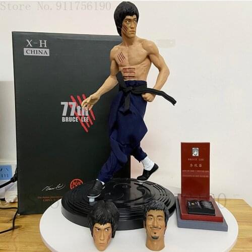 Bruce Lee Action Figure The Return of the Grandmaster Dragon Tiger Fighting Three-headed Real Clothes Commemorative 12 inch
