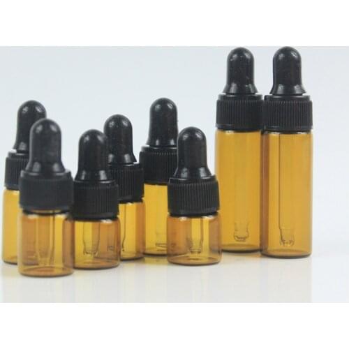 100pcs/lot Empty 1ml 2ml 3ml 5ml essential oils bottle with dropper Amber Glass Dropper bottle Mini essential Oil