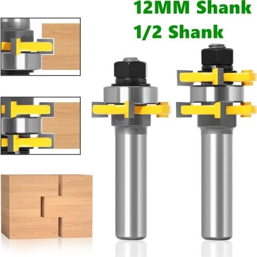 2pcs 12mm Shank 1/2 Shank 3 Edge T Type Tongue & Groove T-Slot Milling Cutter for Wood Woodwork Cutting Tools