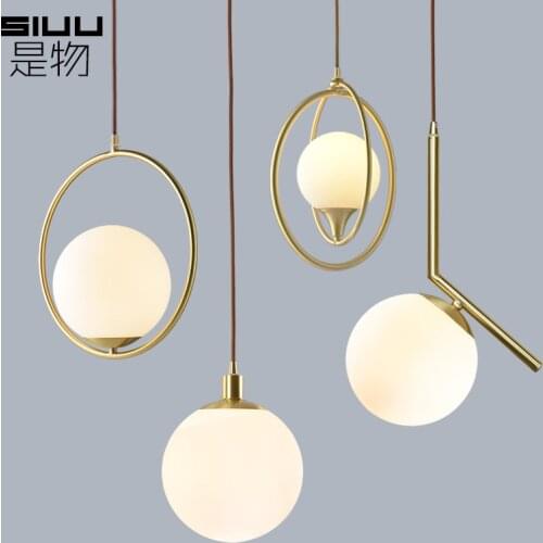 SIUU Personality Modern Simple Chandelier Bedroom Dining Room Milk Tea Shop Bar Golden Nound Glass Decorative Lights