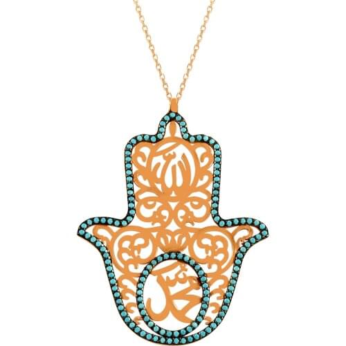 Calligraphy Fatima Hand Calligraphic Hand of Fatima Arabic Mohammad Fashion Necklace Gift Islamıc Necklace 925 Sterling Silver